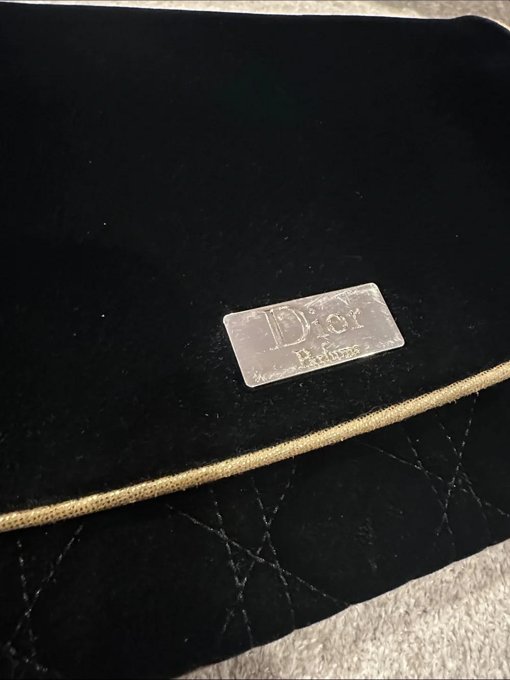 Dior Black Velvet Cosmetic Clutch with Gold Trim